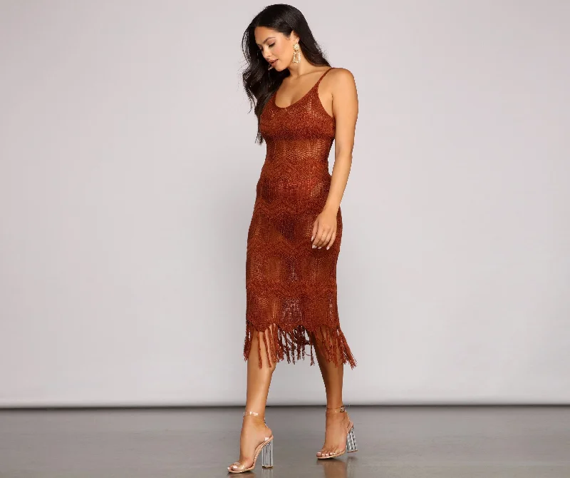 Boho-Chic Crochet Stylish Midi Dress