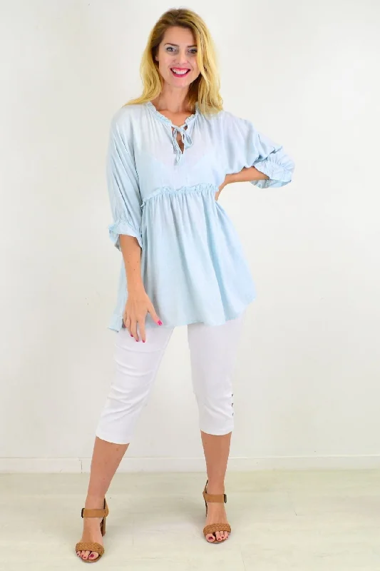 Powder Blue Relaxed Fit Tunic Blouse