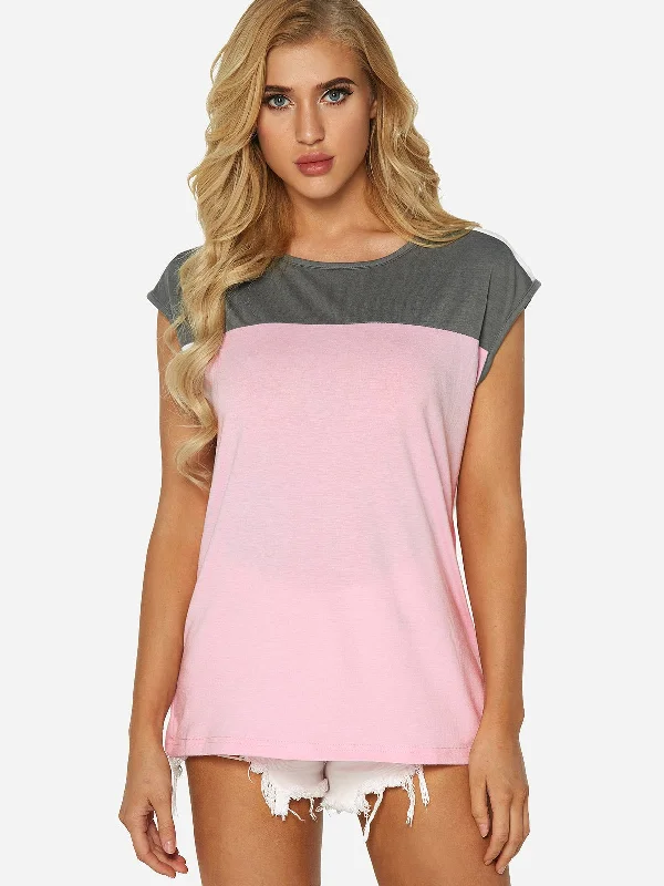 Custom Crew Neck Plain Sleeveless Pink T-Shirts Athletic Women's 