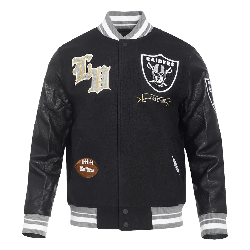 NFL LAS VEGAS RAIDERS PRO PREP WOOL MEN'S VARSITY JACKET (BLACK/GRAY)