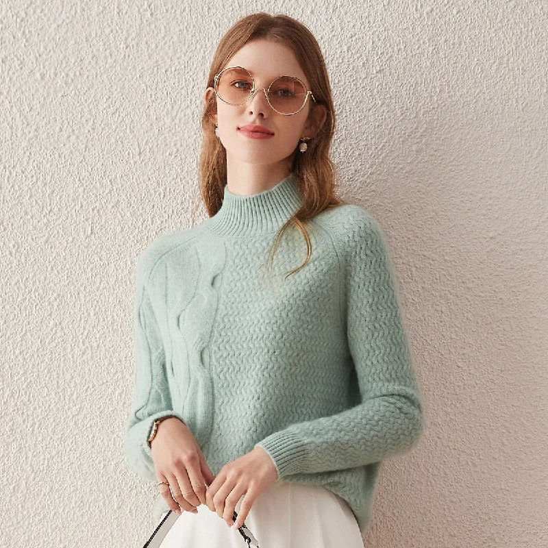 100% Cashmere Mock Neck Knit Sweater Modern Women's Tech