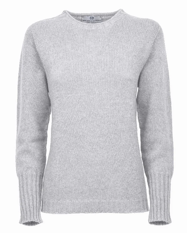 NEW FALL 24 - Women's Pure Cashmere Crew Neck Sweater Light Gray by Monticelli Cashmere Sporty Women's Athleisure 