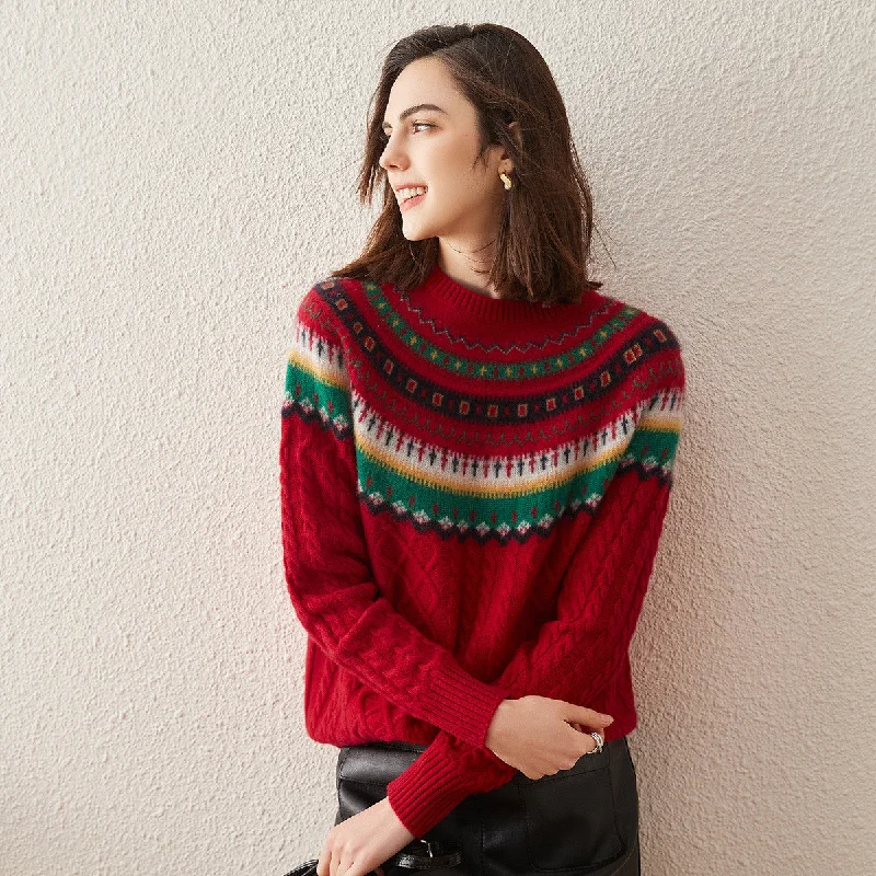 100% Cashmere Womens Nordic Inspired Knitted Sweater Earthy Women's 
