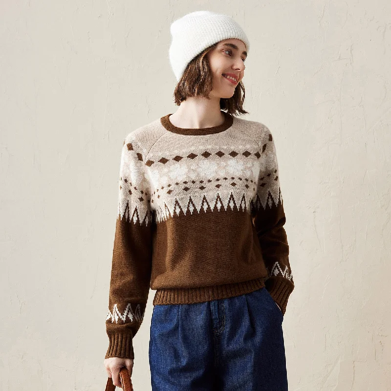 100% Cashmere Vintage Geometric Patterned Knit Sweater Sophisticated Women's 