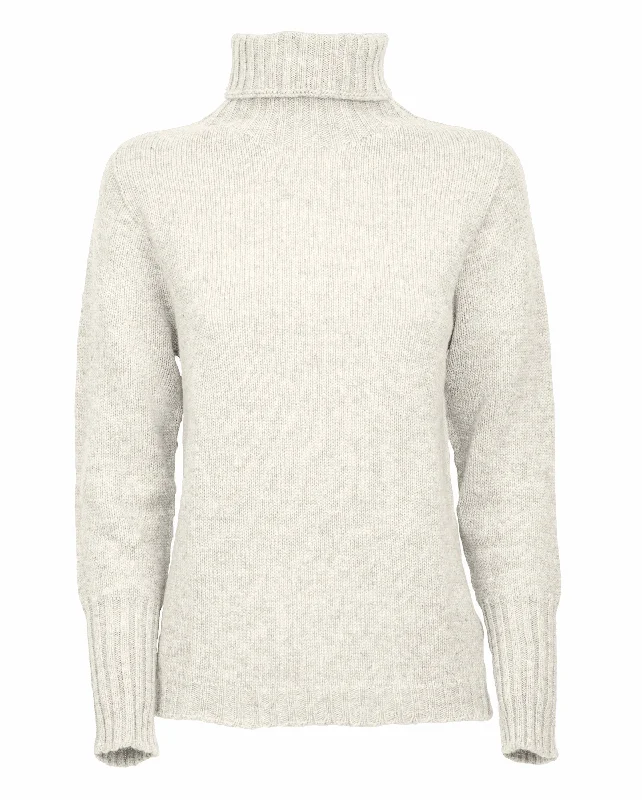 NEW FALL 24 - Women's Classic Cashmere Turtleneck Sweater Milk White by Monticelli Cashmere performance