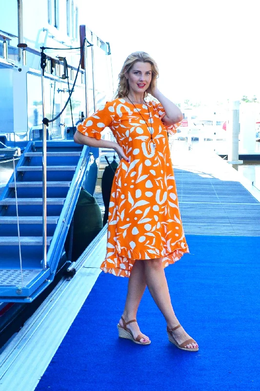 Orange White Spots Print Summer Dress