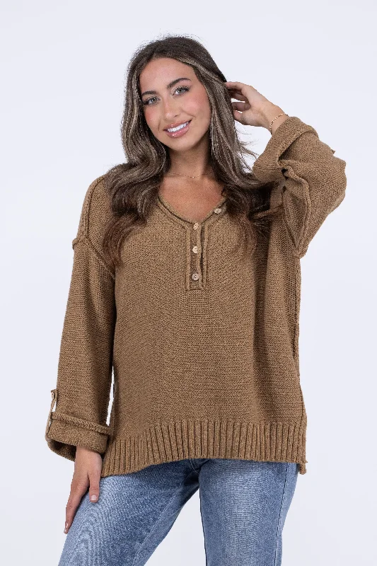 Telling Secrets Women's Textured Henley Long Sleeve Top