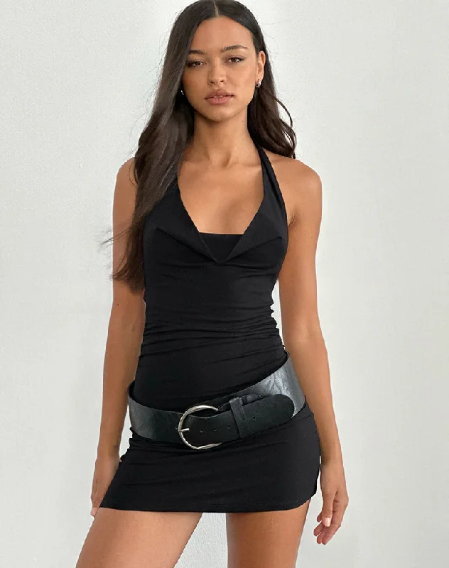 Pramita Plunge mini Dress in Jersey Black Sophisticated Women's 