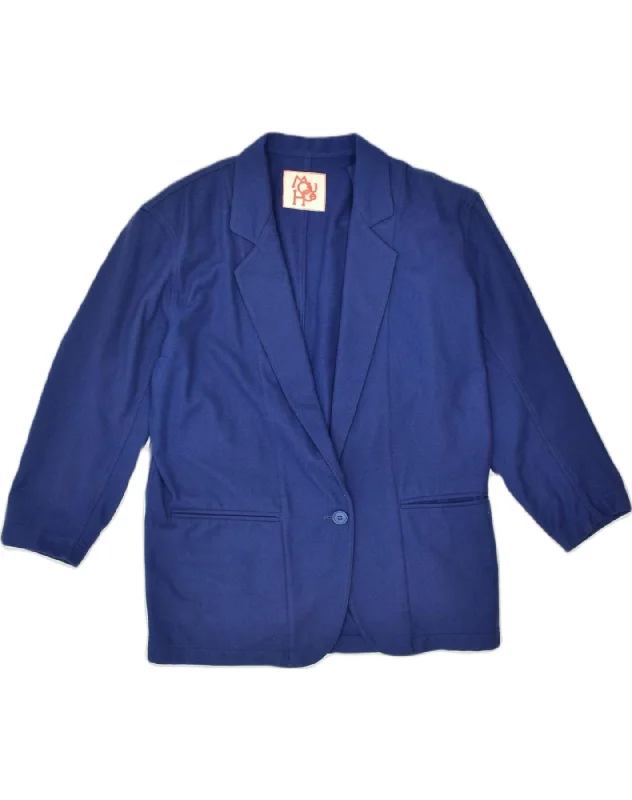 VINTAGE Womens 1 Button Blazer Jacket UK 18 XL Blue Wool Trendy Women's 