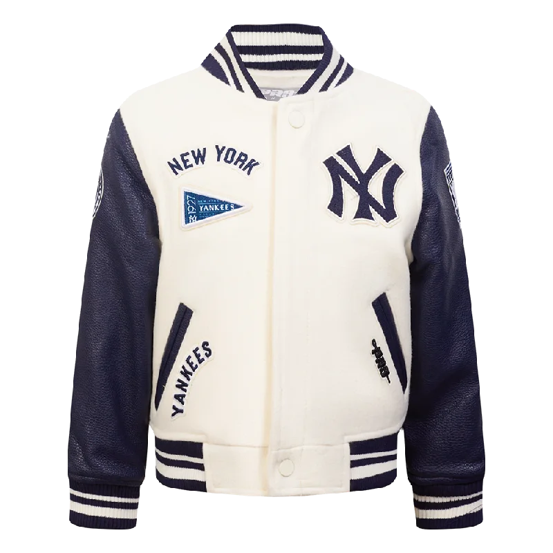 NEW YORK YANKEES RETRO CLASSIC TODDLER BOYS RIB WOOL VARSITY JACKET (EGGSHELL/ MIDNIGHT NAVY)