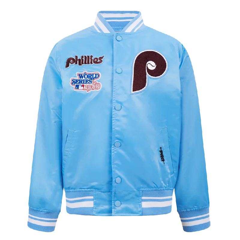 PHILADELPHIA PHILLIES RETRO CLASSIC BIG BOYS RIB SATIN JACKET (UNIVERSITY BLUE)