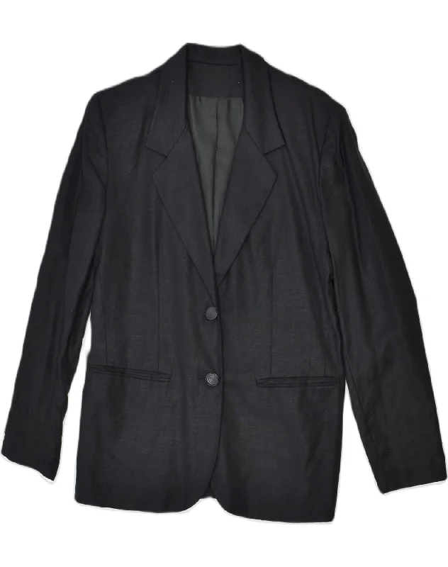 VINTAGE Womens 2 Button Blazer Jacket UK 10 Small Black Cool Women's Distressed