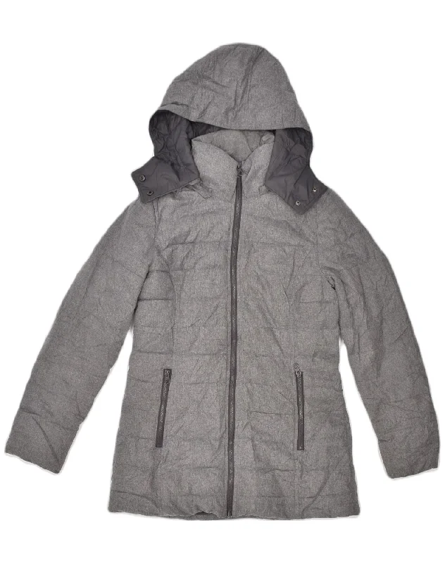 NAUTICA Womens Hooded Padded Jacket UK 14 Medium Grey Polyester Refined Women's Velvet