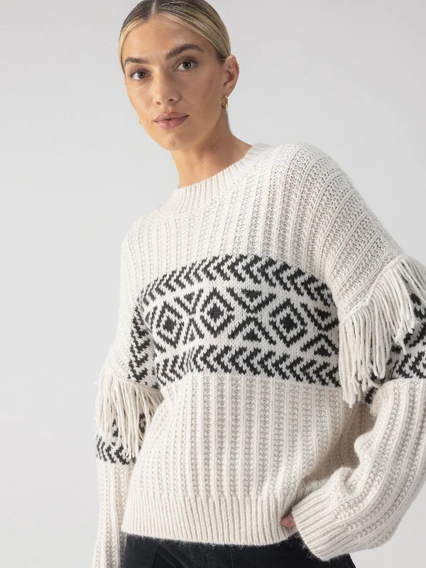 Artisan Fringe Sweater Chalk And Black Dapper Women's 1920S