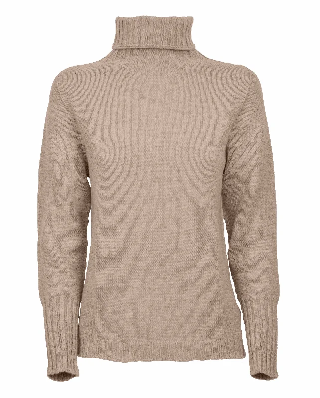 NEW FALL 24 - Women's Classic Cashmere Turtleneck Sweater Taupe by Monticelli Cashmere Dynamic Women's High - energy