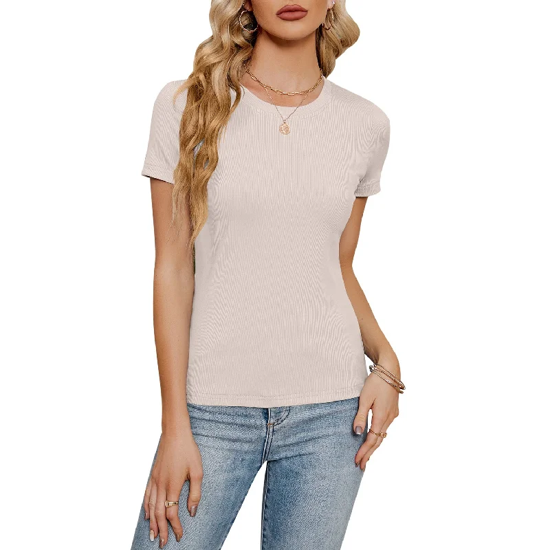 Short Sleeve Round Neck Slim Fit Stretch Knit T-Shirt Wholesale Women'S Top