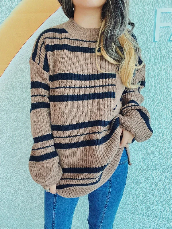 Striped Round Neck Long Sleeve Sweater Street
