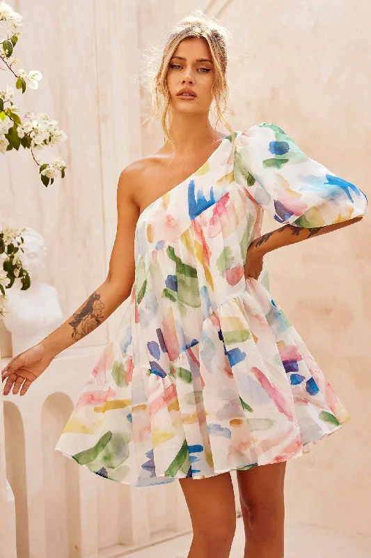 In Our Dreams Mini Dress - White Multi Modern Women's 