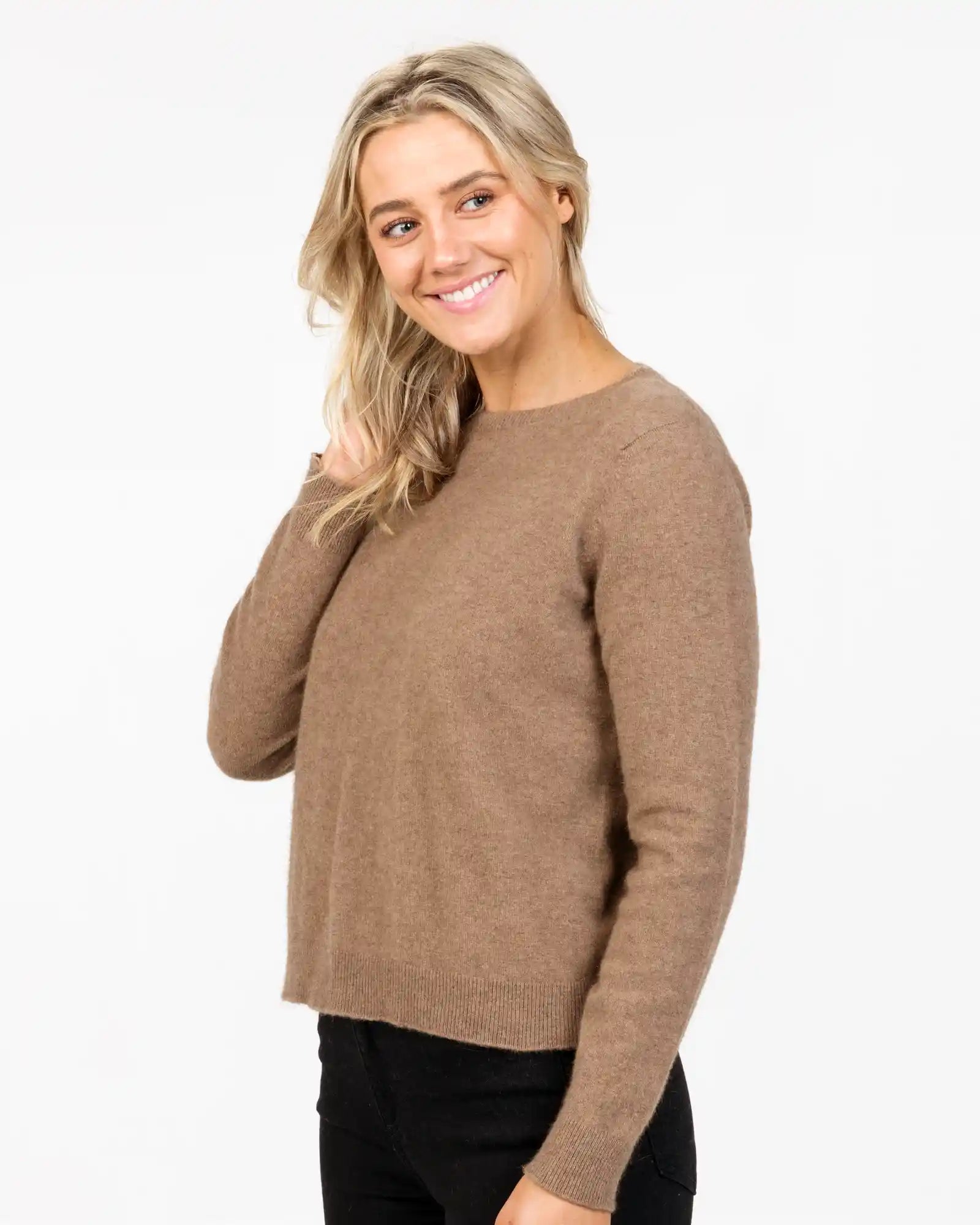 Mink Women's Cropped Crew Neck Sweater - NB870 Elegant Women's 
