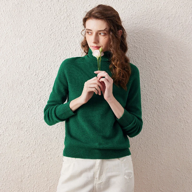 100% Wool Ribbed Design Turtleneck Sweater Cozy Women's Sherpa - lined