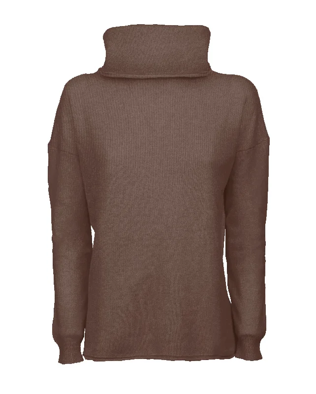 NEW FALL 24 - Women's Oversized Cashmere Cowl Neck Sweater Brown by Monticelli Cashmere Bold Women's Statement