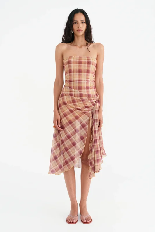 Camilla Hanky Hem Dress Toffee Check Monochromatic Office Style