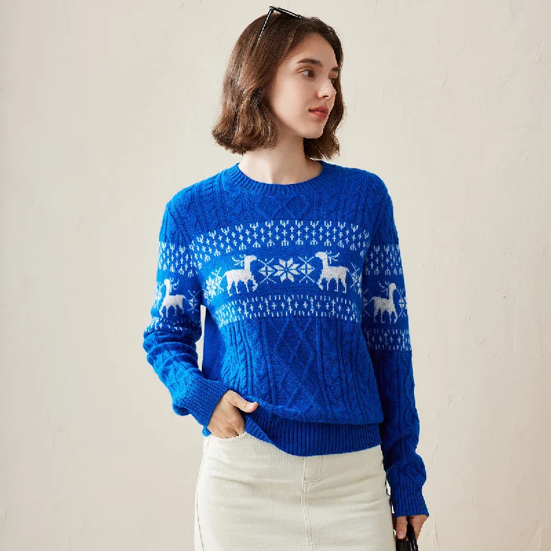 100% Cashmere Cozy Reindeer Fair Isle Knit Sweater Practical Women's Quick - dry