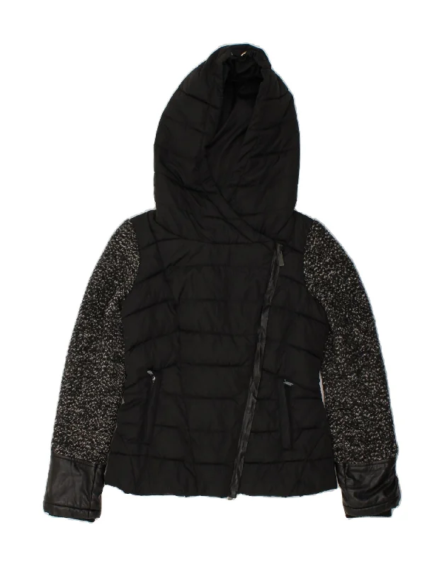 PINKO Womens Hooded Padded Jacket UK 10 Small Black Colourblock Polyester