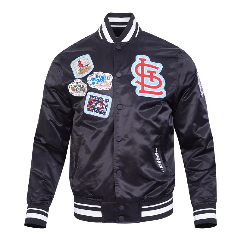 MLB ST. LOUIS CARDINALS DIY PICK STITCH MEN'S RIB SATIN JACKET (BLACK)