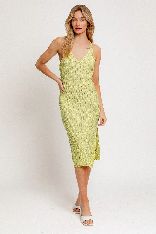 Light Green Halter Neck Sweater Midi Dress