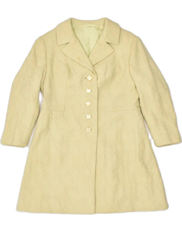 VINTAGE Womens Overcoat UK 10 Small Yellow Cotton Bohemian Women's Free