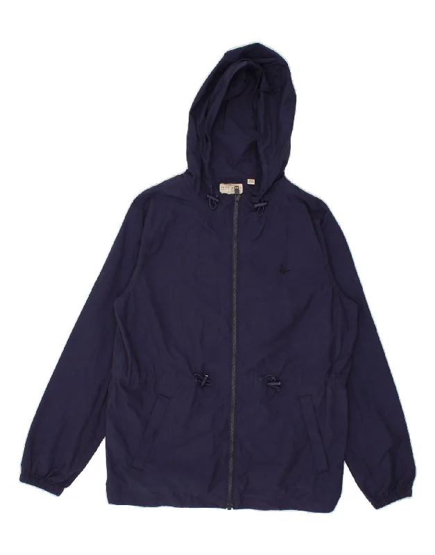 JACK WILLS Womens Hooded Rain Jacket UK 12 Medium  Navy Blue Nylon