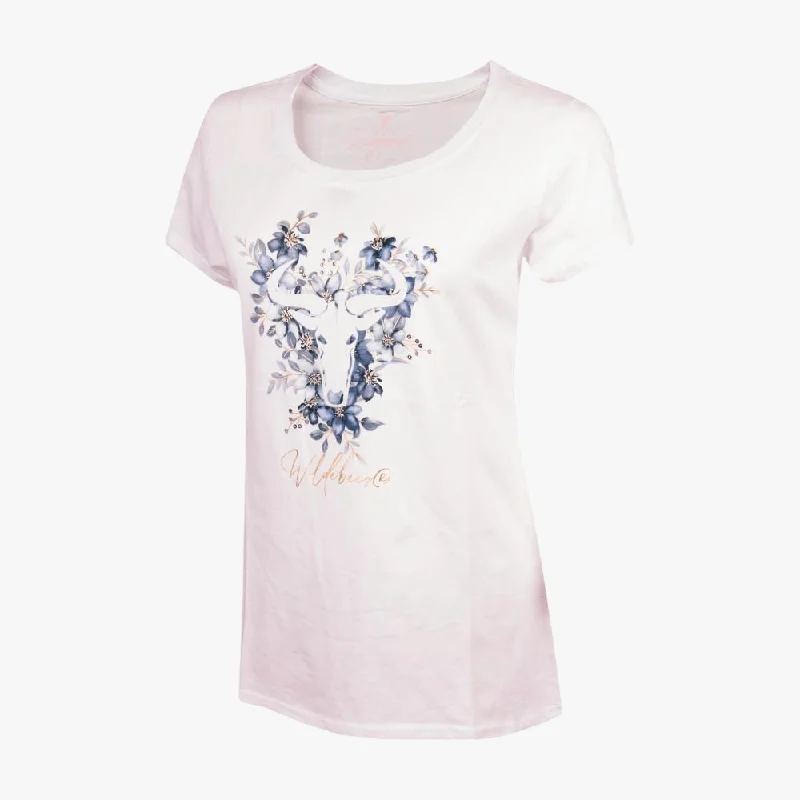 Wildebees Womens Punch Out Posey Short Sleeve Tee White Practical Women's Multi - 