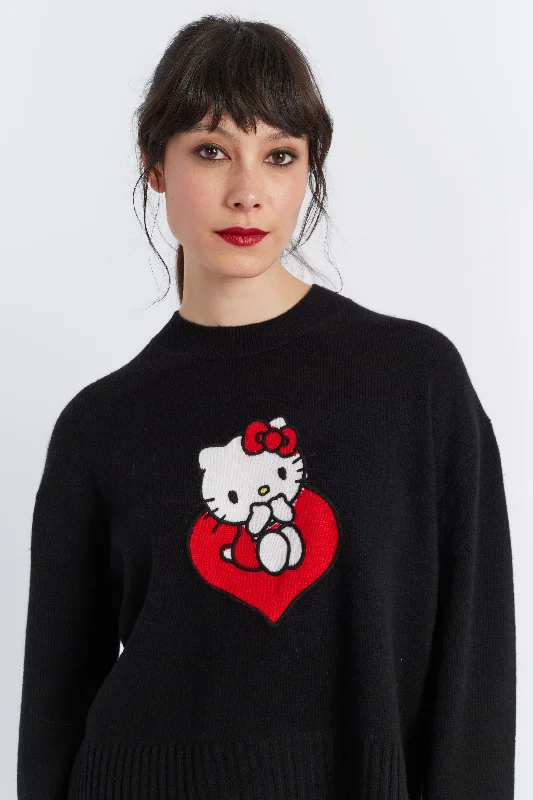Black Wool-Cashmere Hello Kitty Heart Sweater Adventure