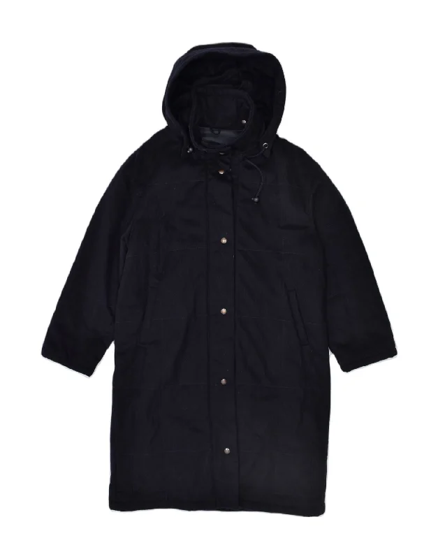 HIRSCH Womens Loden Hooded Overcoat EU 40 Medium Navy Blue Wool Australian Beach