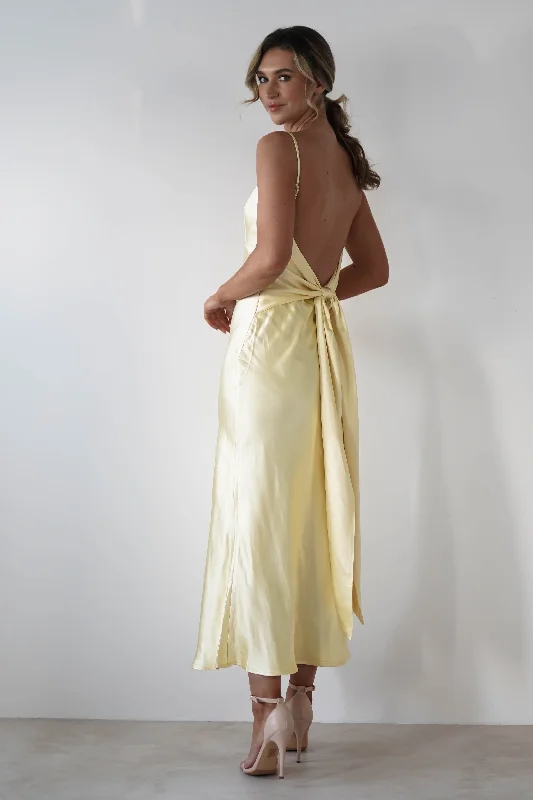 Hermie Silky Satin Maxi Dress | Lemon