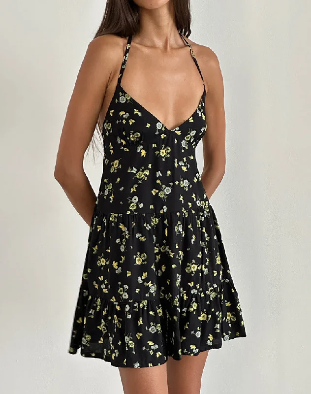 Siskana Mini Dress in Lemon and Lime Black Trendy Women's Oversized