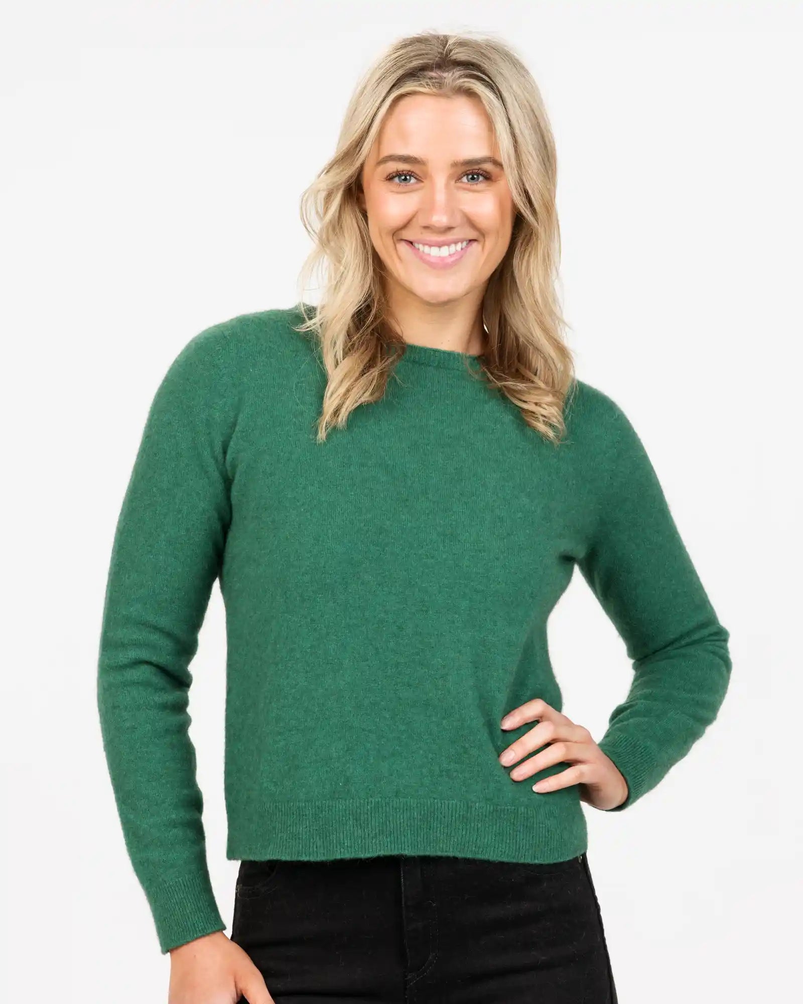 Deep Sage Women's Cropped Crew Neck Sweater - NB870 Laid - back Women's Vibe