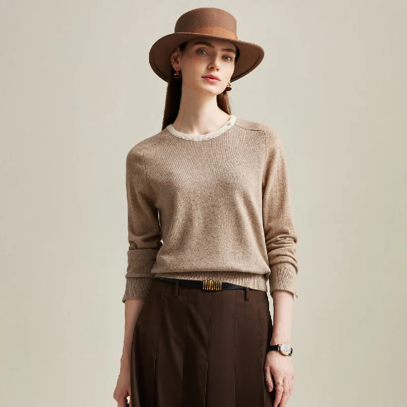 100% Cashmere Button-Accent Sweater Youthful Women's Anime - inspired