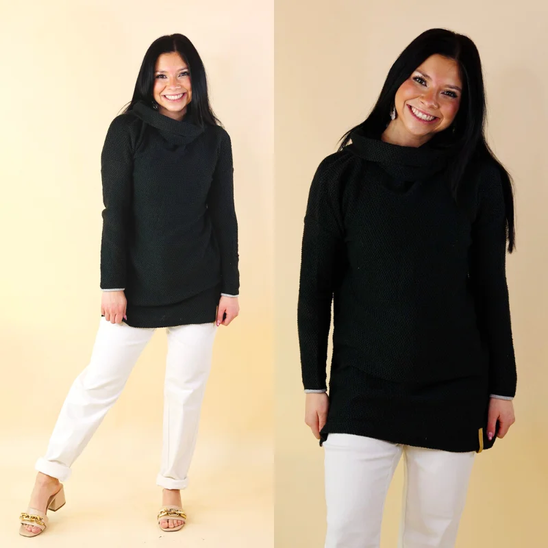 Warmer Style Cowl Neck Pullover Sweater in Washed Black Sleek Women's 