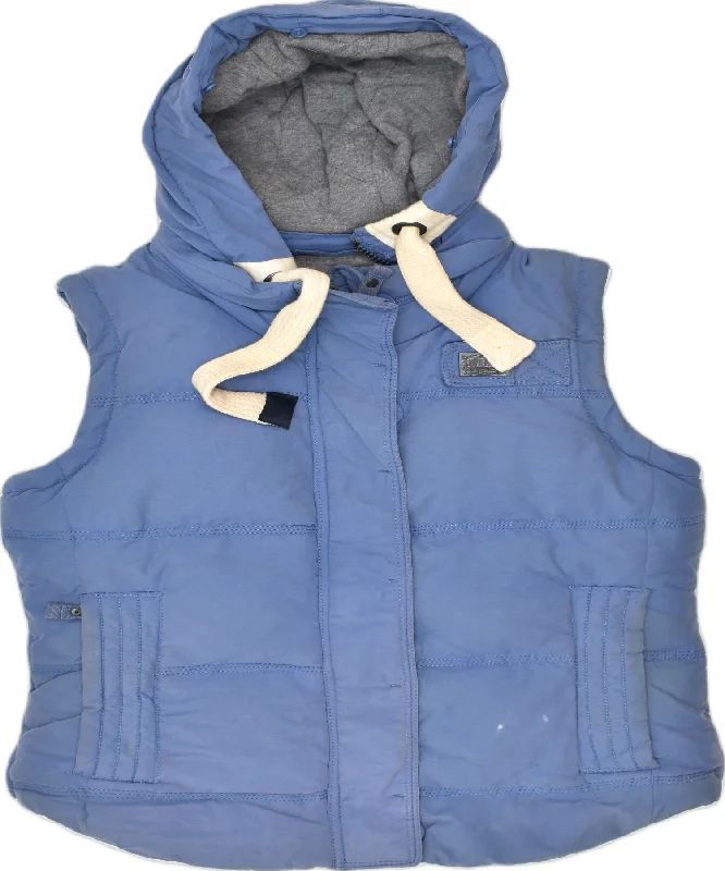 SUPERDRY Womens University Gilet Hooded Padded Gilet UK 12 Medium Blue Modern Women's 
