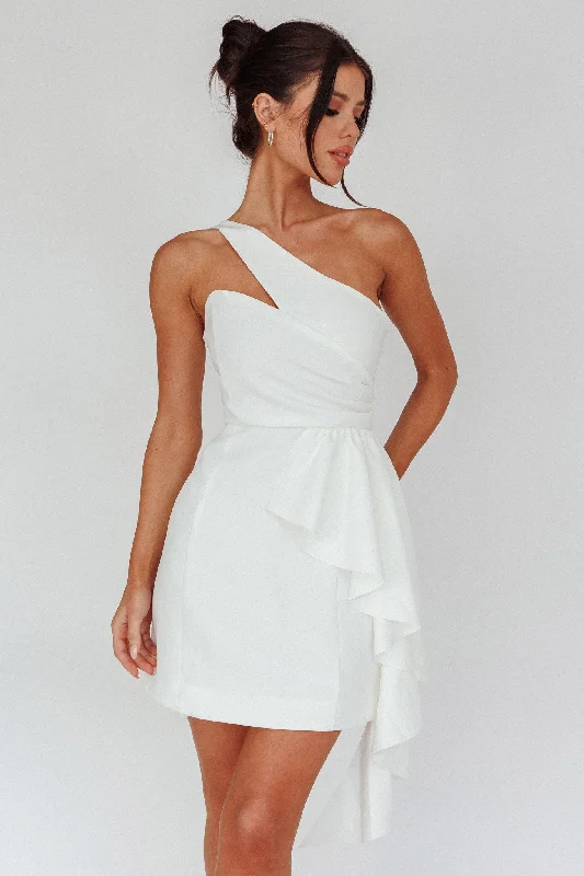 Lilleth One Shoulder Frill Feature Mini Dress White Earthy Women's 