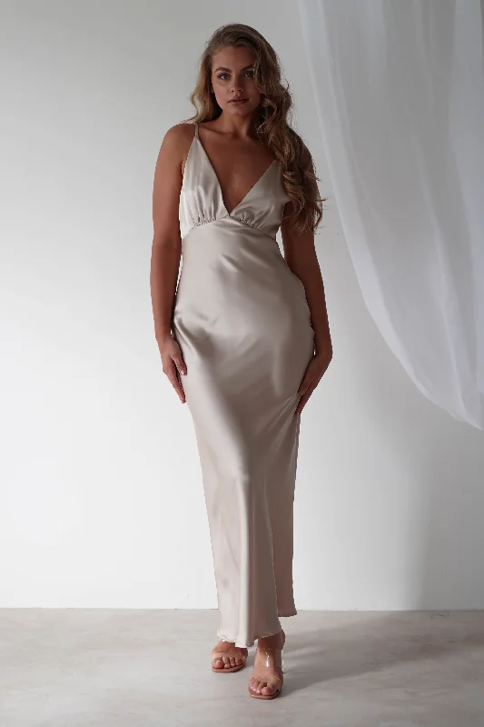 Aimie Soft Satin Maxi Dress | Champagne