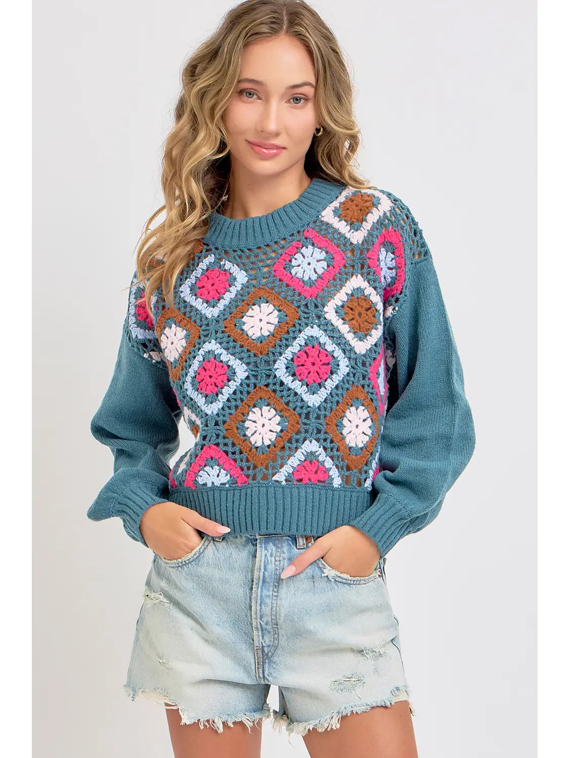 Nottingham Crochet Knit Sweater Practical Women's Multi - 