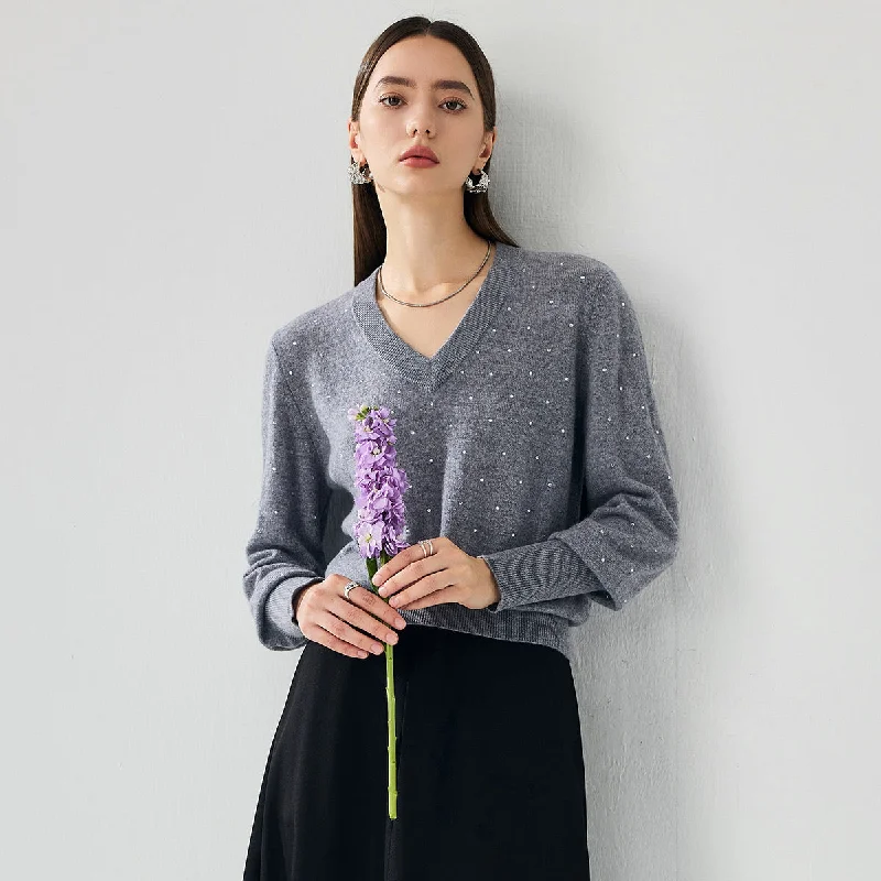 100% Cashmere Womens Sweater with Crystal Embellishments garde
