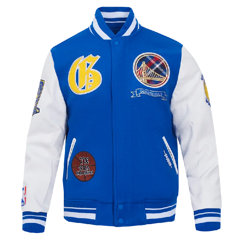 NBA GOLDEN STATE WARRIORS PRO PREP WOOL MEN'S VARSITY JACKET (ROYAL BLUE/WHITE)