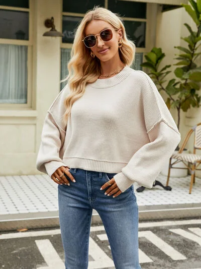 Round Neck Lantern Sleeve Sweater Dynamic Women's High - energy