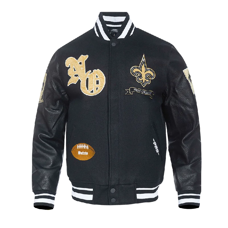 NFL NEW ORLEANS SAINTS PRO PREP WOOL MEN'S VARSITY JACKET (BLACK)