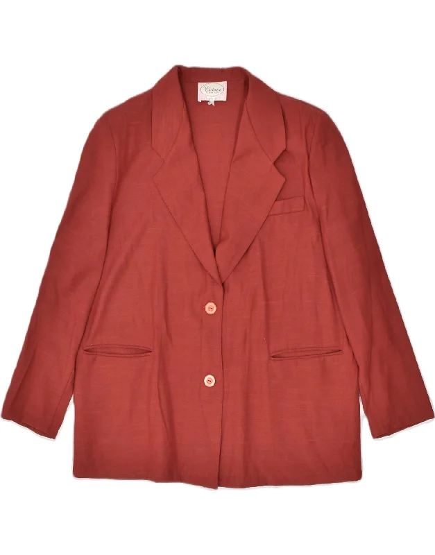 VINTAGE Womens 2 Button Blazer Jacket UK 18 XL Maroon Polyester Monochromatic Office Style
