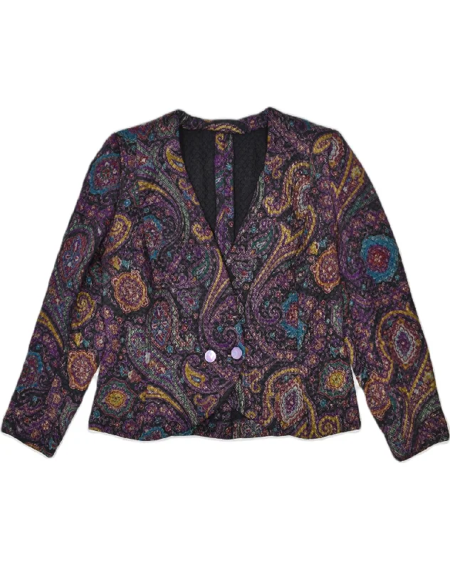 VINTAGE Womens Double Breasted Blazer Jacket UK 12 Medium Multicoloured Polished Women's Silk VINTAGE Womens Double Breasted Blazer Jacket UK 12 Medium Multicoloured Polished Women's Silk